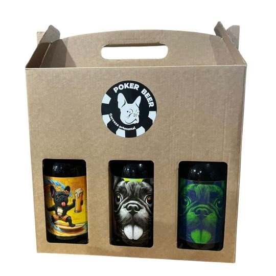 CAJA CON TRES BOTELLAS DE CERVEZA 500 ML